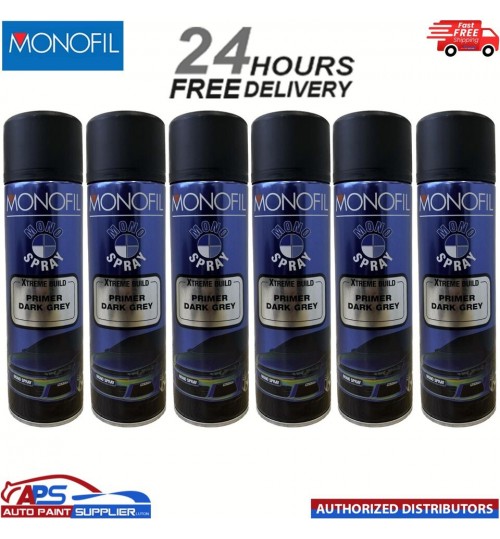 6x MONOFIL MONO SPRAY XTREME BUILD DARK GREY PRIMER AEROSOL - 500ML -