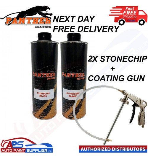 2X PANTHER COATING STONECHIP BLACK UNDERBODY - 1 LITRE + UNDERBODY COATING GUN