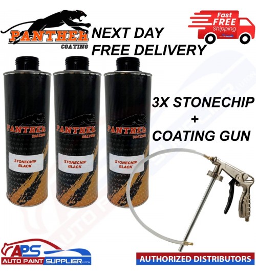 3X PANTHER COATING STONECHIP BLACK UNDERBODY - 1 LITRE + UNDERBODY COATING GUN