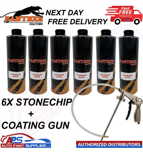 6X PANTHER COATING STONECHIP BLACK UNDERBODY - 1 LITRE + UNDERBODY COATING GUN