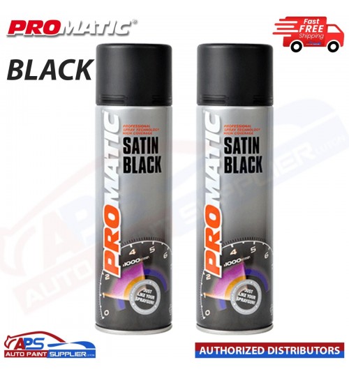 2x PROMATIC SATIN BLACK AEROSOL SB500 500ML - TRADE SPRAY TOPCOAT