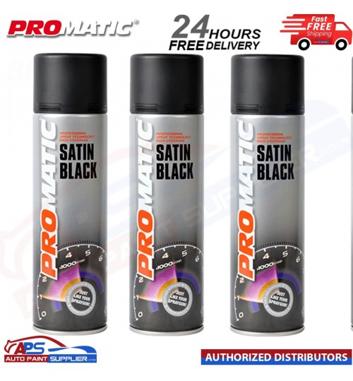 3x PROMATIC SATIN BLACK AEROSOL SB500 500ML - TRADE SPRAY