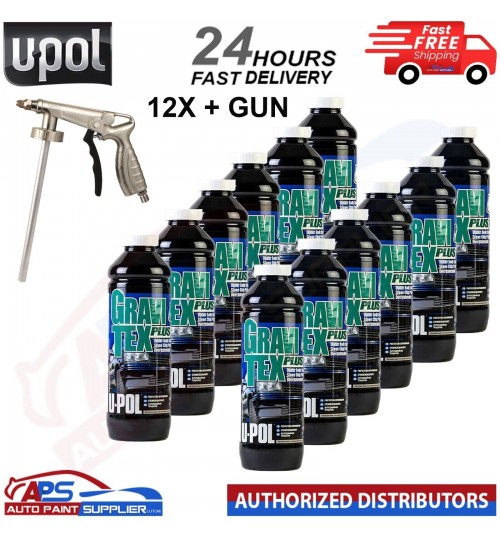 12X U-POL GRAVITEX PLUS HS STONE CHIP COATING 1L WHITE WITH GUN - FAST DELIVERY