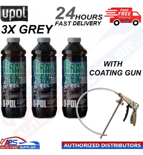3 X U-POL GRAVITEX PLUS HS STONE CHIP COATING 1L GREY WITH - GUN FAST DELIVERY