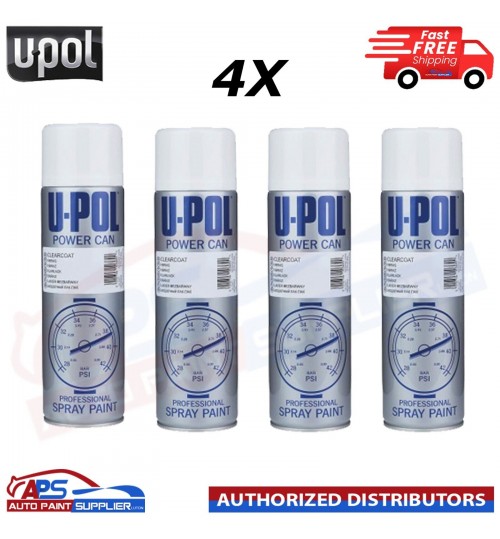 4x U-pol Power Can Clear Coat Aerosol Spray Paint Fast Drying 500ml WHITE