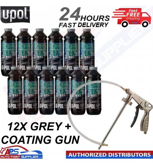 12X U-POL GRAVITEX PLUS HS STONE CHIP COATING 1L GREY WITH GUN - FAST DELIVERY