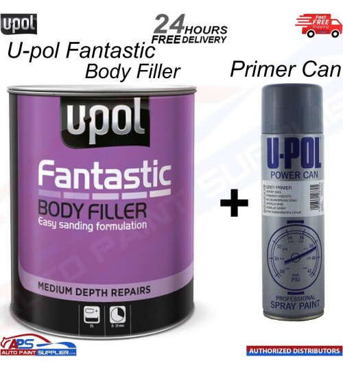UPOL FANTASTIC POLYESTER CAR BODY FILLER 3L + GREY PRIMER AERESOL- FAST DELIVERY