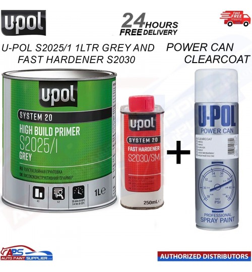 UPOL S2025/1 GREY AND FAST HARDENER 1.5L KIT WITH POWER CAN CLEARCOAT 500ML
