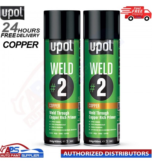 2x U-POL WELDC/AL #2 Weld Through Primer COPPER Rich Aerosol - 450ML