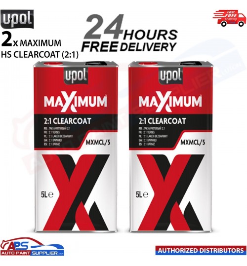 2x U-POL MAXIMUM 2K HS CLEARCOAT LACQUER 5 LITRE MXMCL/5 - FAST DELIVERY