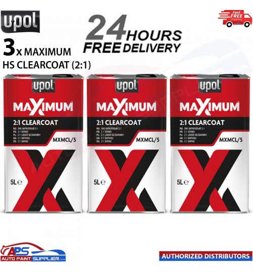 3x U-POL MAXIMUM 2K HS CLEARCOAT LACQUER 5 LITRE MXMCL/5 - FAST DELIVERY