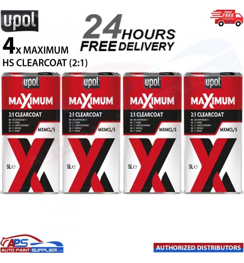 4x U-POL MAXIMUM 2K HS CLEARCOAT LACQUER 5 LITRE MXMCL/5 - FAST DELIVERY