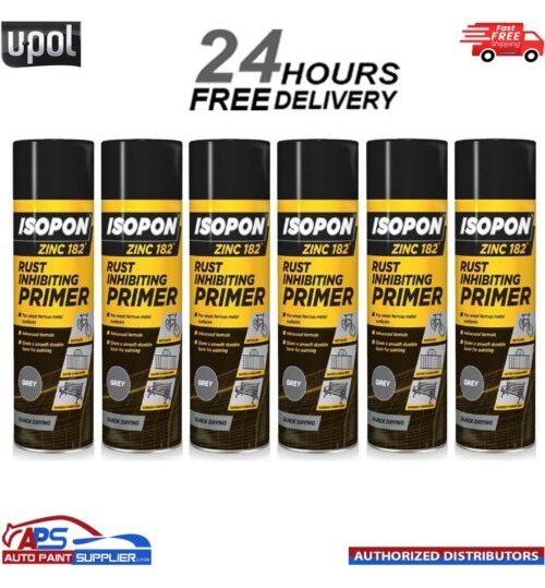 6x U-POL ISOPON ZINC 182 Rust Inhibiting Primer 1k 450ml Aerosol Spray