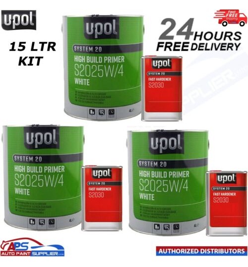 U-POL S2025W/4 HIGH BUILD 2K PRIMER + S2030 UPOL HARDENER - 5LTR KIT WHITE