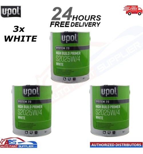 3x U-Pol 2K HS High Build Paint Primer 4:1 4 Litre WHITE S2025 - FAST DELIVERY