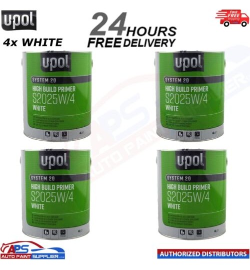 4x U-Pol 2K HS High Build Paint Primer 4:1 4 Litre WHITE S2025 - FAST DELIVERY