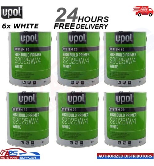 6x U-Pol 2K HS High Build Paint Primer 4:1 4 Litre WHITE S2025 - FAST DELIVERY