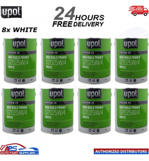 8x U-Pol 2K HS High Build Paint Primer 4:1 4 Litre WHITE S2025 - FAST DELIVERY