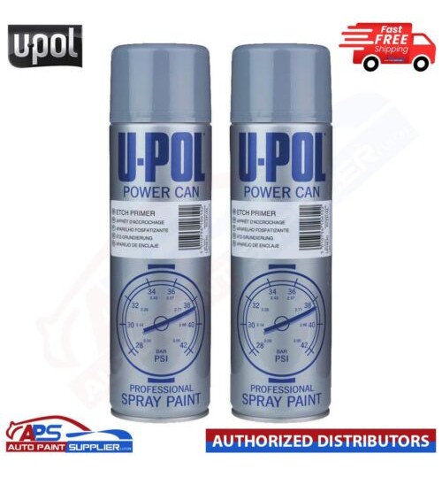 2x U-Pol Etch Primer Spray Grey Power Can Direct to metal Anti-Corrosive 500ml