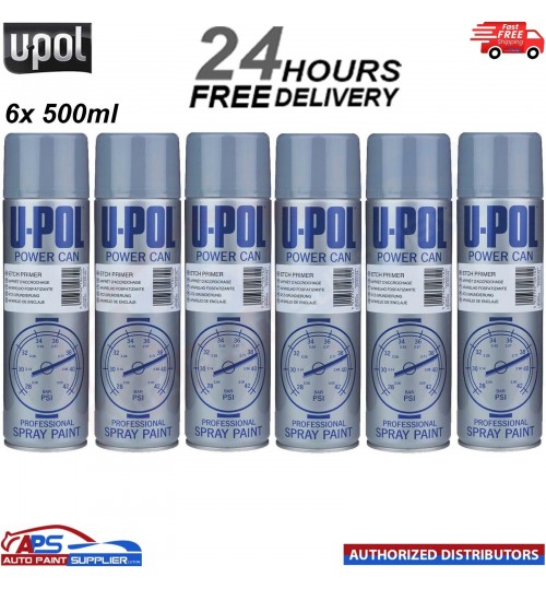 6x 500ml U-Pol Etch Primer Isopon Grey Spray Power Can Paint Anti-Corrosive UPOL