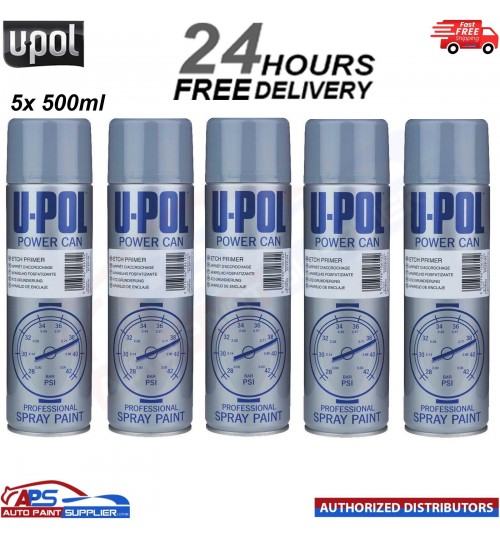 5x U-Pol Etch Primer Spray Grey Power Can Direct to metal Anti-Corrosive 500ml