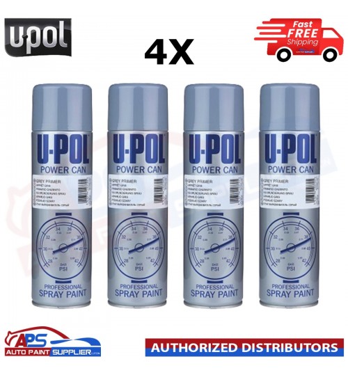 4x UPol Power Can Grey Primer Spray Aerosol Anti-Corrosive Metal 500ml