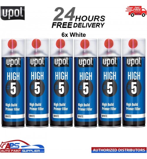 6 X UPOL HIGH 5 HIGH BUILD PRIMER AEROSOL U-POL - WHITE