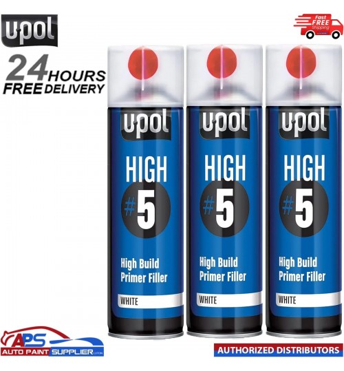 3 X UPOL HIGH 5 HIGH BUILD PRIMER 450ML AEROSOL U-POL - WHITE