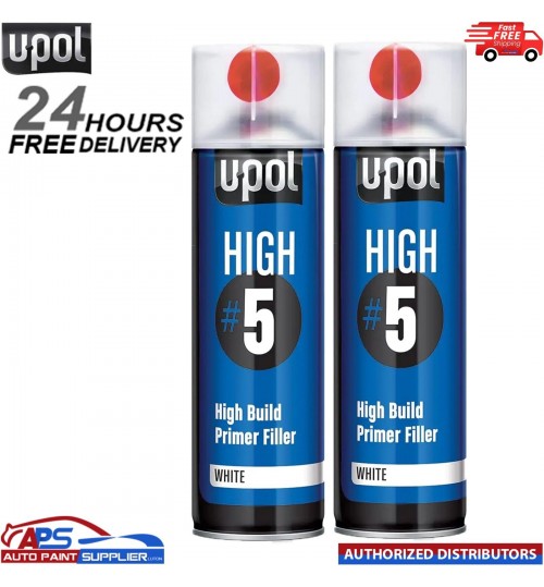2 X UPOL HIGH 5 HIGH BUILD PRIMER AEROSOL U-POL - WHITE