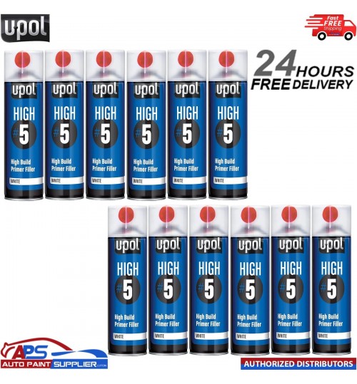 12 X UPOL HIGH 5 HIGH BUILD PRIMER AEROSOL U-POL - WHITE