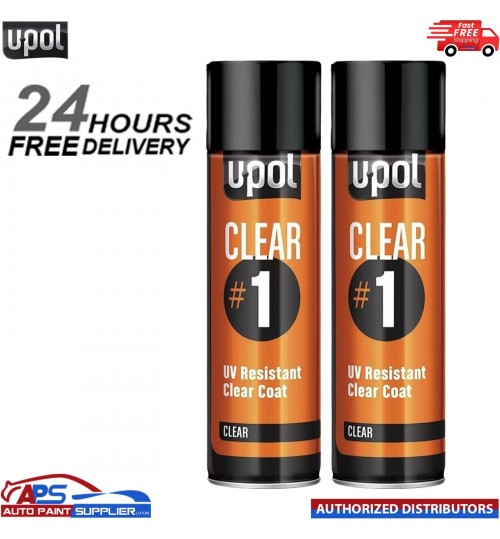 2x UPOL CLEAR#1 1k Clear Lacquer Clearcoat Aerosol 450ml U-POL UV Resistant