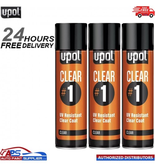 3x UPOL CLEAR#1 1k Clear Lacquer Clearcoat Aerosol 450ml U-POL UV Resistant