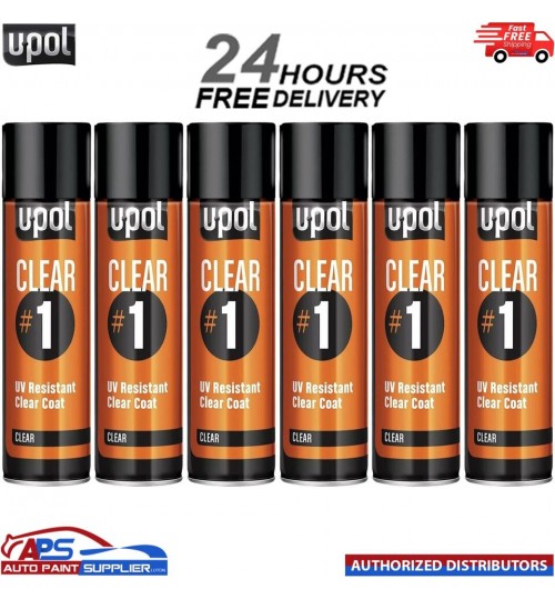 6x UPOL CLEAR#1 1k Clear Lacquer Clearcoat Aerosol 450ml U-POL UV Resistant