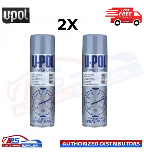 2x UPol Power Can Grey Primer Spray Aerosol Anti-Corrosive Metal 500ml