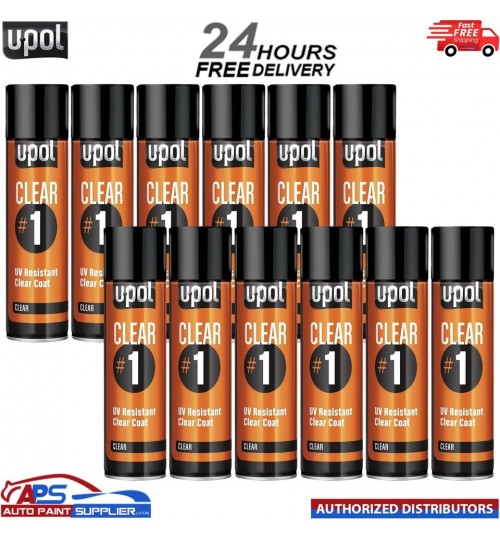 12x UPOL CLEAR#1 1k Clear Lacquer Clearcoat Aerosol 450ml U-POL UV Resistant
