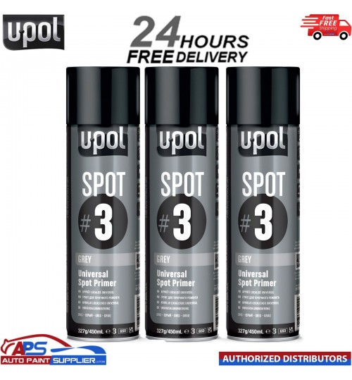 3x UPOL SPOT 3 UNIVERSAL SPOT PRIMER AEROSOL 450ML - U-POL RUB THROUGH