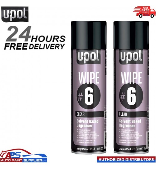 2x UPOL Wipe #6 Solvent Based Degreaser - 450ml Aerosol Panel Wipe Cleaner