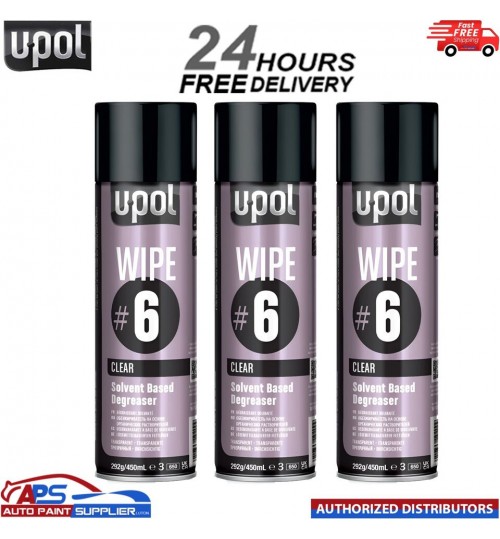 3x UPOL Wipe #6 Solvent Based Degreaser - 450ml Aerosol Panel Wipe Cleaner