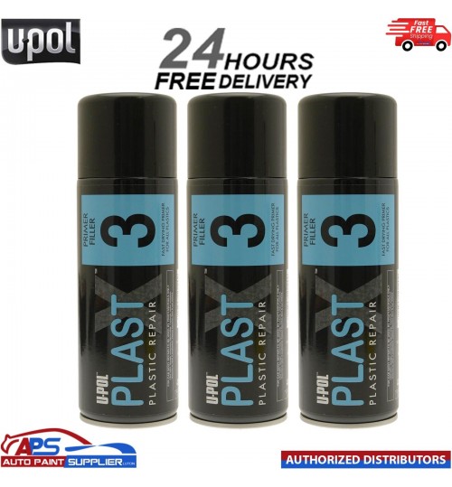 3x Upol PlastX3 Primer Filler Aerosol, Plastic Bumper/Trim Paint PLAS/3 400ml