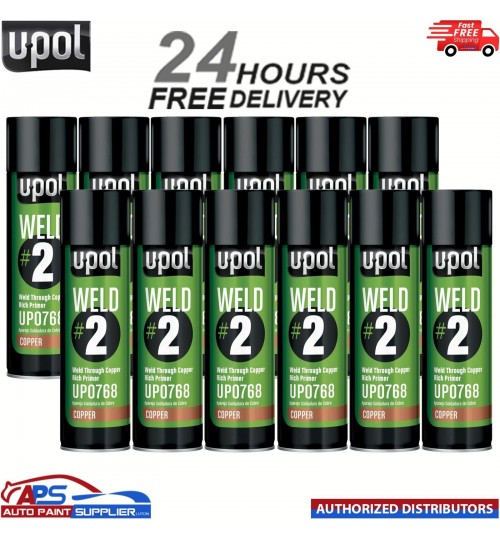 12 X UPOL WELD # 2 WELD THROUGH PRIMER COPPER U-POL AEROSOL 450ML