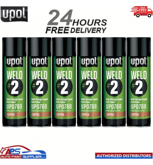 6 X UPOL WELD # 2 WELD THROUGH PRIMER COPPER U-POL AEROSOL 450ML