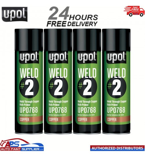4 X UPOL WELD # 2 WELD THROUGH PRIMER COPPER U-POL AEROSOL 450ML
