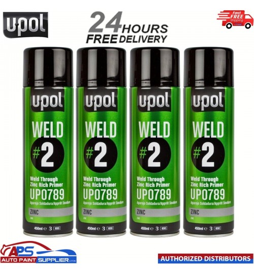 4 X U-POL WELD 2 ZINC WELD THROUGH PRIMER AEROSOLS - UPOL 450ML