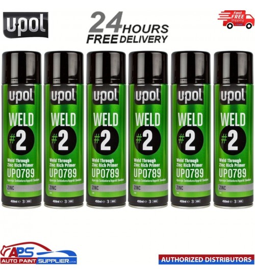 6 x UPOL WELD#2 Weld Through Zinc Rich Aerosol 450ml U-POL