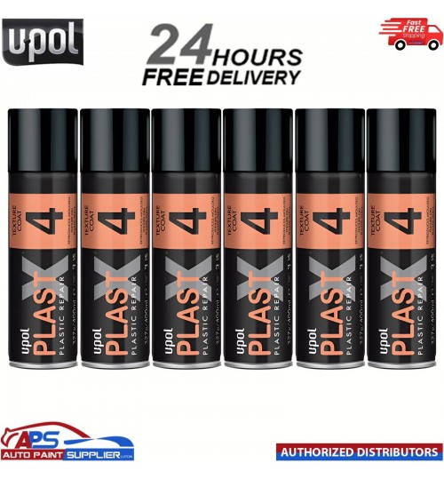 6x UPOL PLAST X 4 FINE TEXTURED PAINT AEROSOL FOR TRIM / PLASTIC BUMPER 400ML