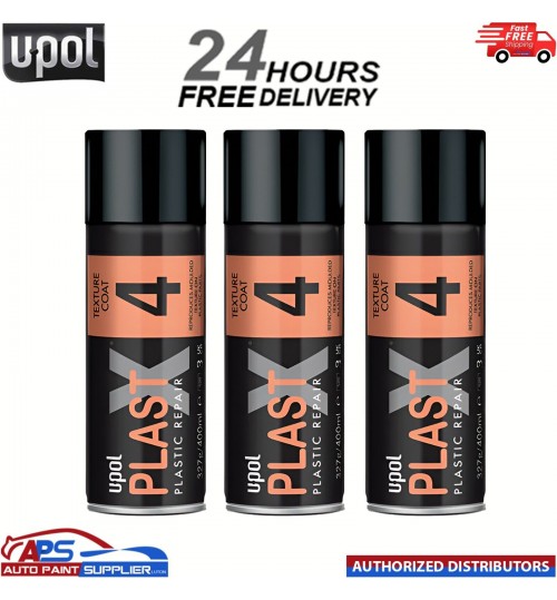 3x UPOL PLAST X 4 FINE TEXTURED PAINT AEROSOL FOR TRIM / PLASTIC BUMPER 400ML
