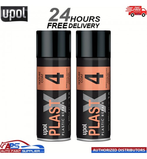 2x UPOL PLAST X 4 FINE TEXTURED PAINT AEROSOL FOR TRIM / PLASTIC BUMPER 400ML