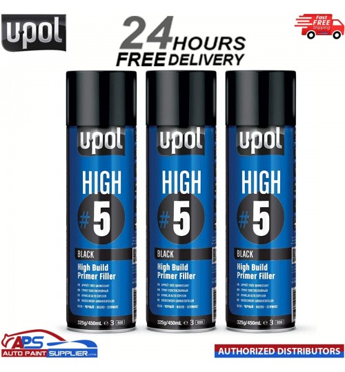 3x UPOL HIGH BUILD HIGH #5 PRIMER 450ML AEROSOL U-POL - BLACK