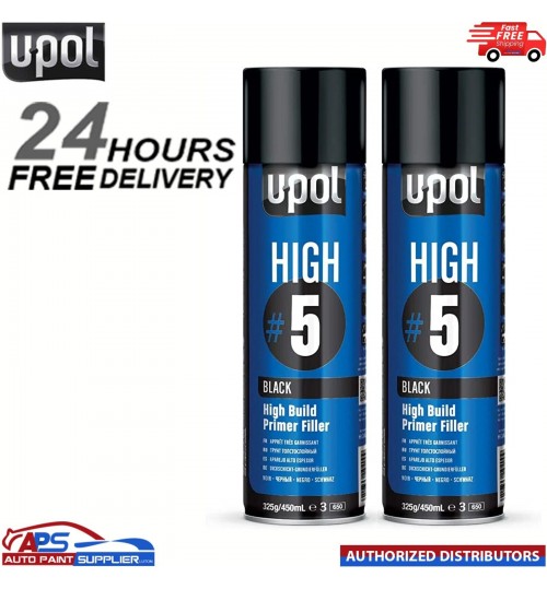 2x UPOL HIGH BUILD HIGH #5 PRIMER 450ML AEROSOL U-POL - BLACK