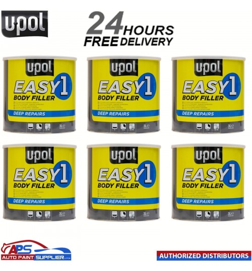 6 X UPOL EASY 1 BODY FILLER 3L - DEEP FILL CAR BODY FILLER BIG SMOOTH EASY